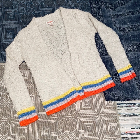 Cat & Jack Other - White w/ Silver Shimmer Short Open Cardigan - Neon Yellow, Neon Orange, Blue